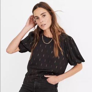 Madewell Metallic Jacquard Puff-Sleeve Top